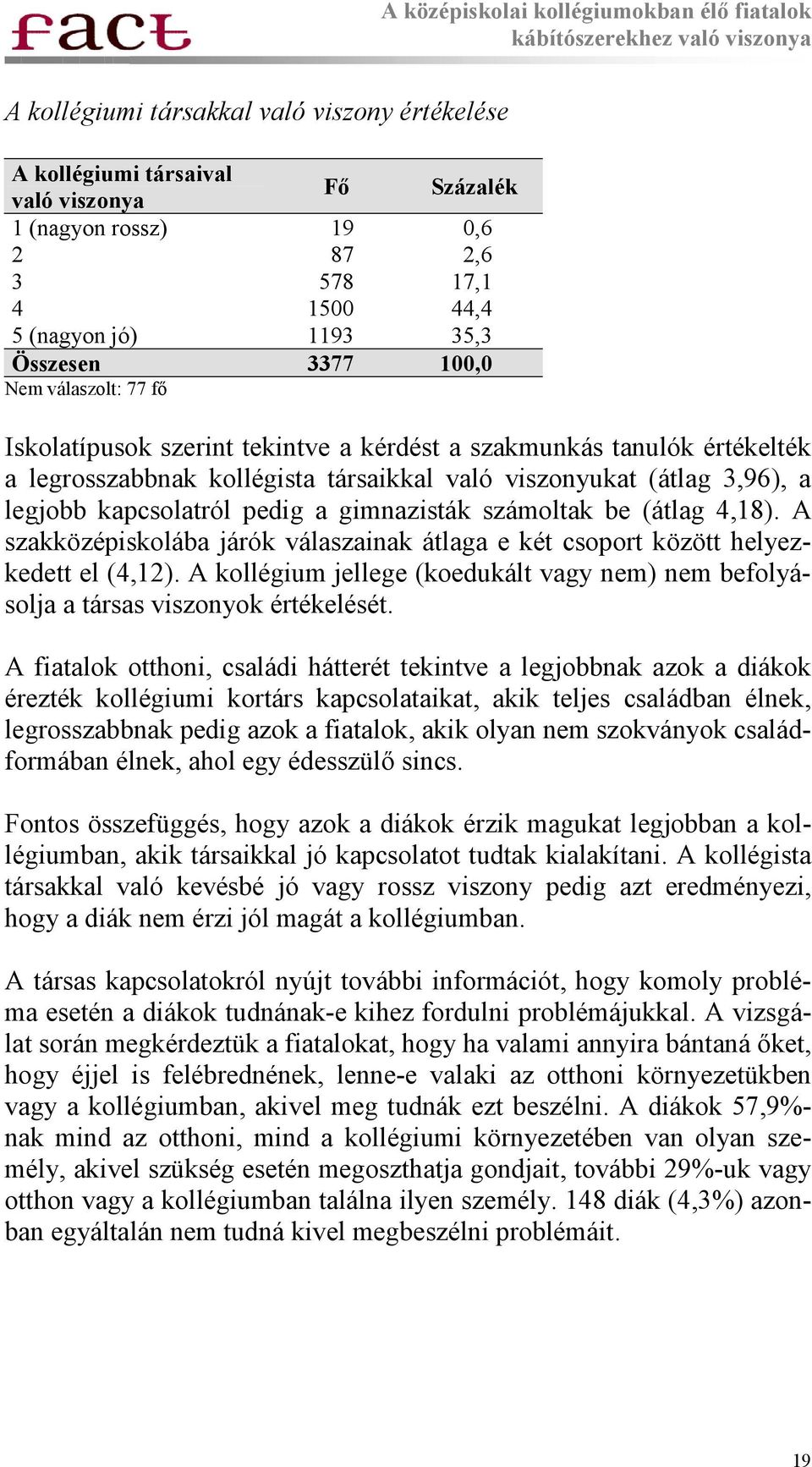 gimnazisták számoltak be (átlag 4,18). A szakközépiskolába járók válaszainak átlaga e két csoport között helyezkedett el (4,12).