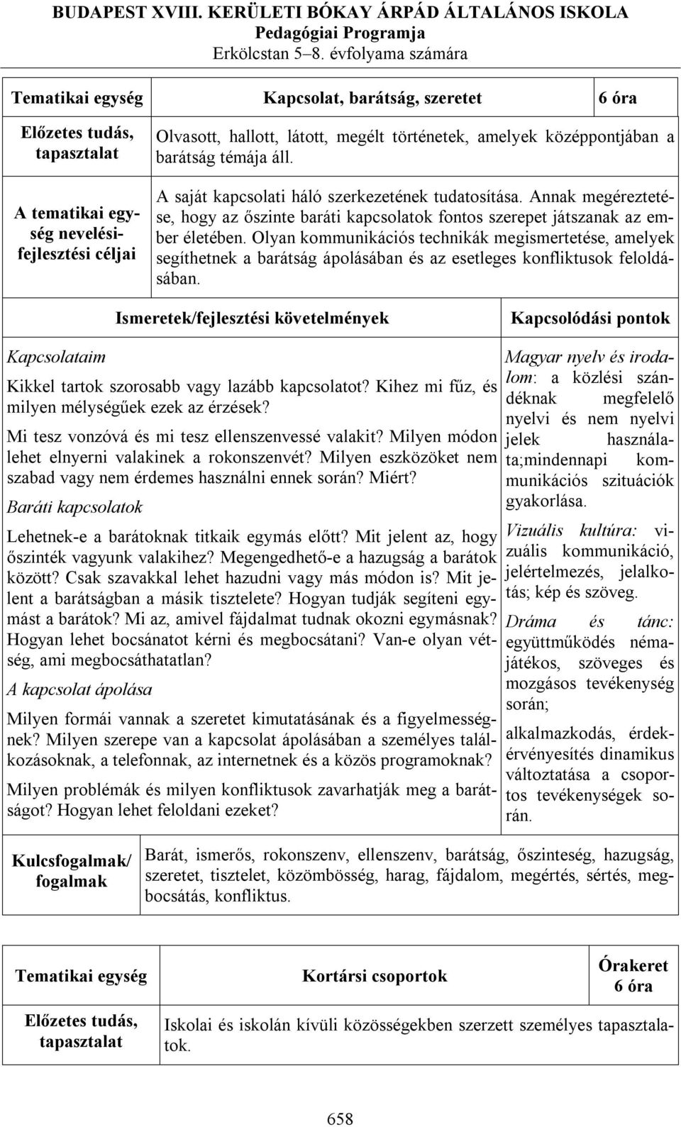 Olyan kommunikációs technikák megismertetése, amelyek segíthetnek a barátság ápolásában és az esetleges konfliktusok feloldásában. Kapcsolataim Kikkel tartok szorosabb vagy lazább kapcsolatot?