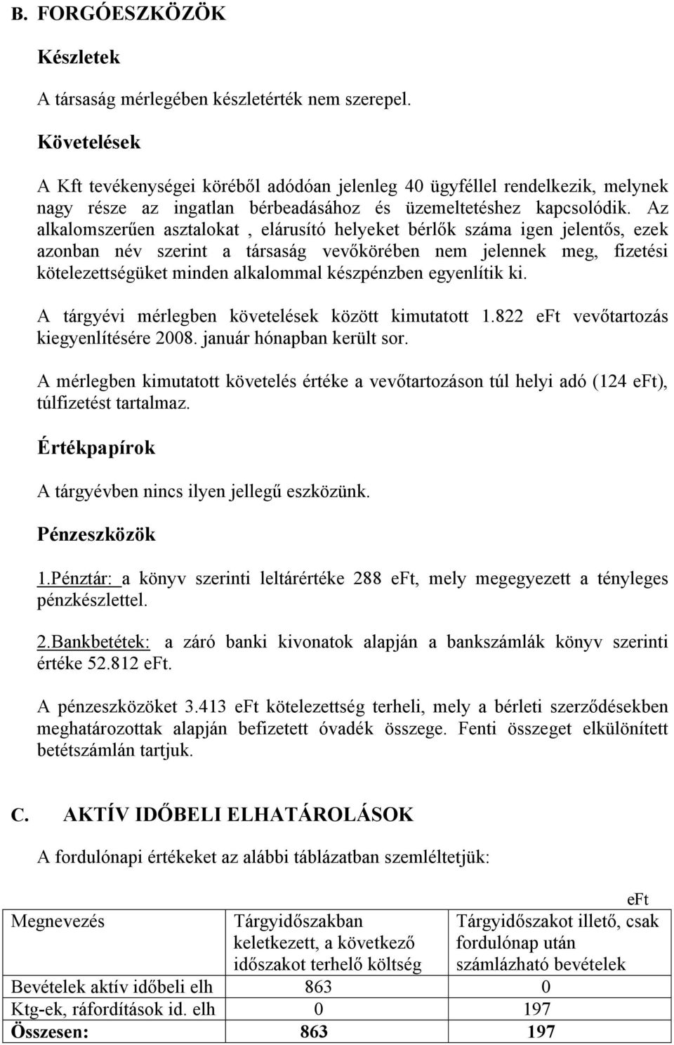 Az alkalomszerűen asztalokat, elárusító helyeket bérlők száma igen jelentős, ezek azonban név szerint a társaság vevőkörében nem jelennek meg, fizetési kötelezettségüket minden alkalommal készpénzben