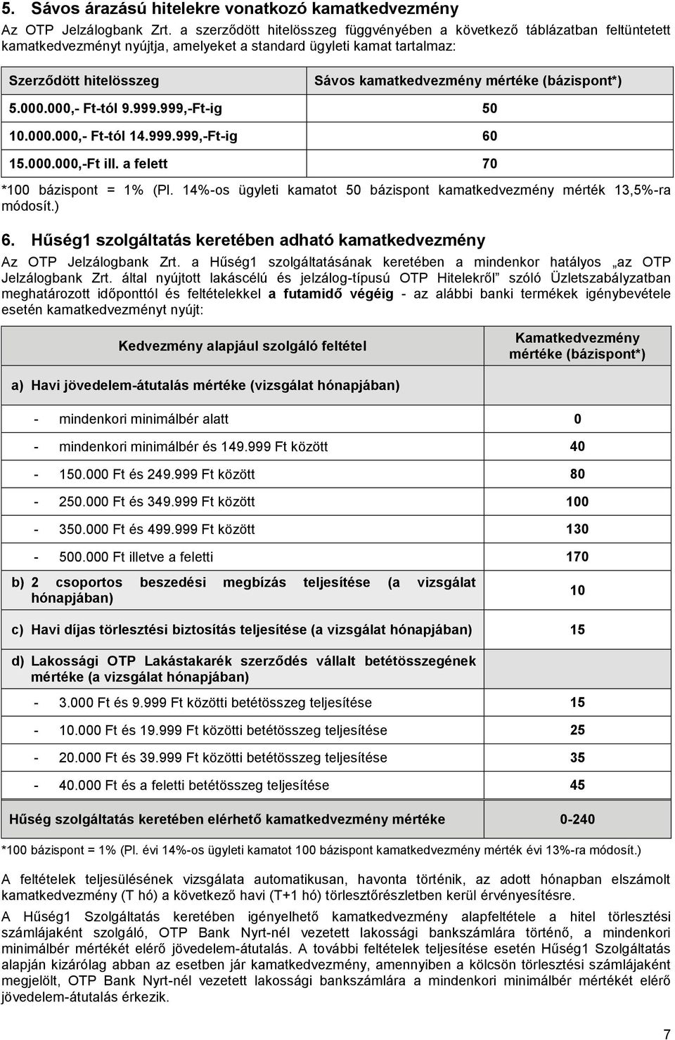 (bázispont*) 5.000.000,- Ft-tól 9.999.999,-Ft-ig 50 10.000.000,- Ft-tól 14.999.999,-Ft-ig 60 15.000.000,-Ft ill. a felett 70 *100 bázispont = 1% (Pl.