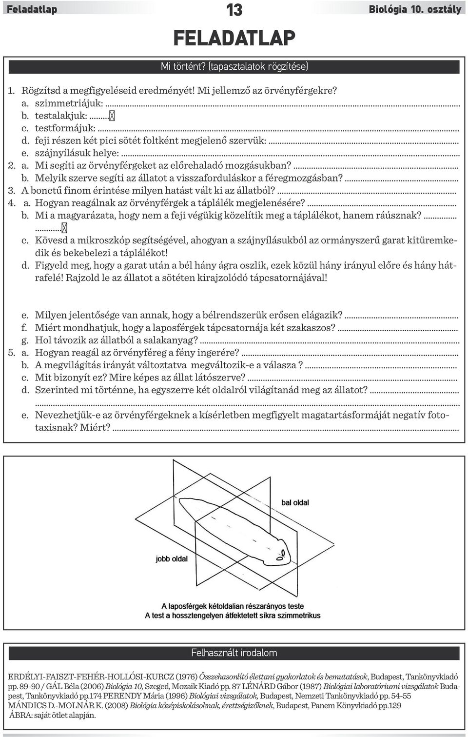 Melyik szerve segíti az állatot a visszaforduláskor a féregmozgásban?.... 3. A bonctű finom érintése milyen hatást vált ki az állatból?...... 4. a. Hogyan reagálnak az örvényférgek a táplálék megjelenésére?