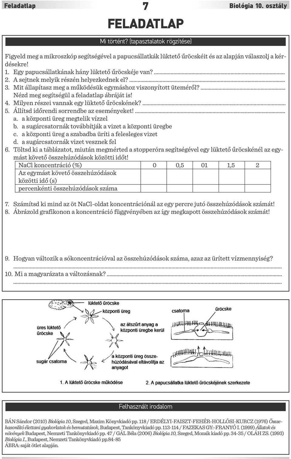 Milyen részei vannak egy lüktető űröcskének?.... 5. Állítsd időrendi sorrendbe az eseményeket!..... a. a központi üreg megtelik vízzel b. a sugárcsatornák továbbítják a vizet a központi üregbe c.