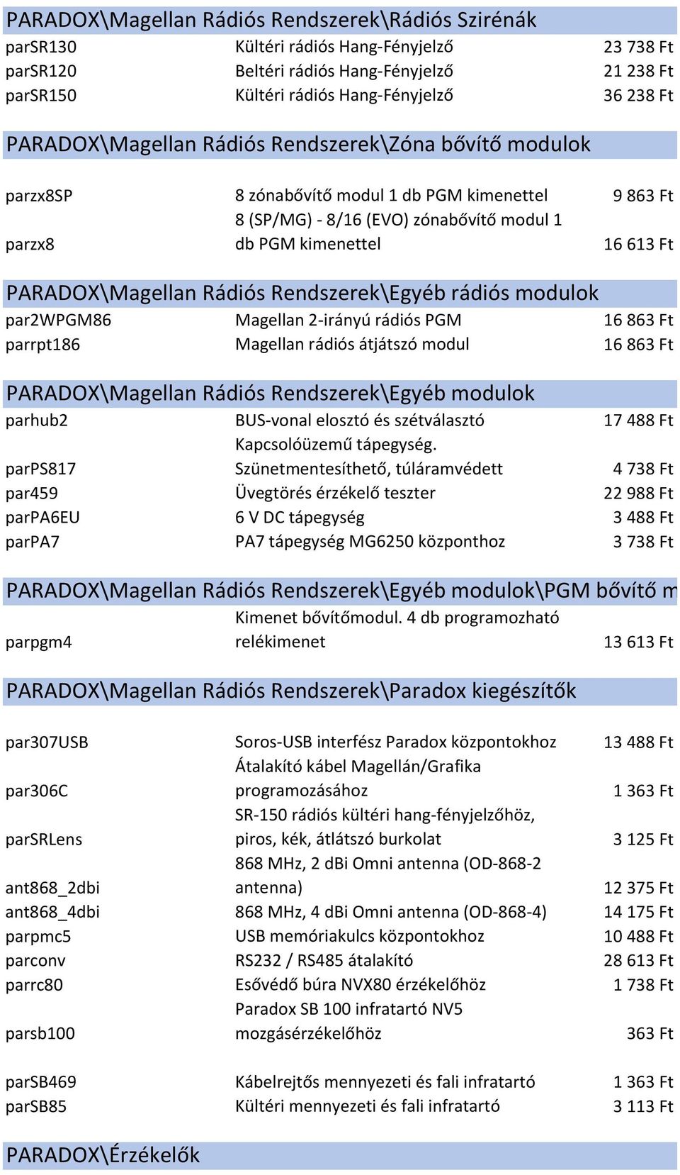 PARADOX\Magellan Rádiós Rendszerek\Egyéb rádiós modulok par2wpgm86 Magellan 2-irányú rádiós PGM 16 863 Ft parrpt186 Magellan rádiós átjátszó modul 16 863 Ft PARADOX\Magellan Rádiós Rendszerek\Egyéb