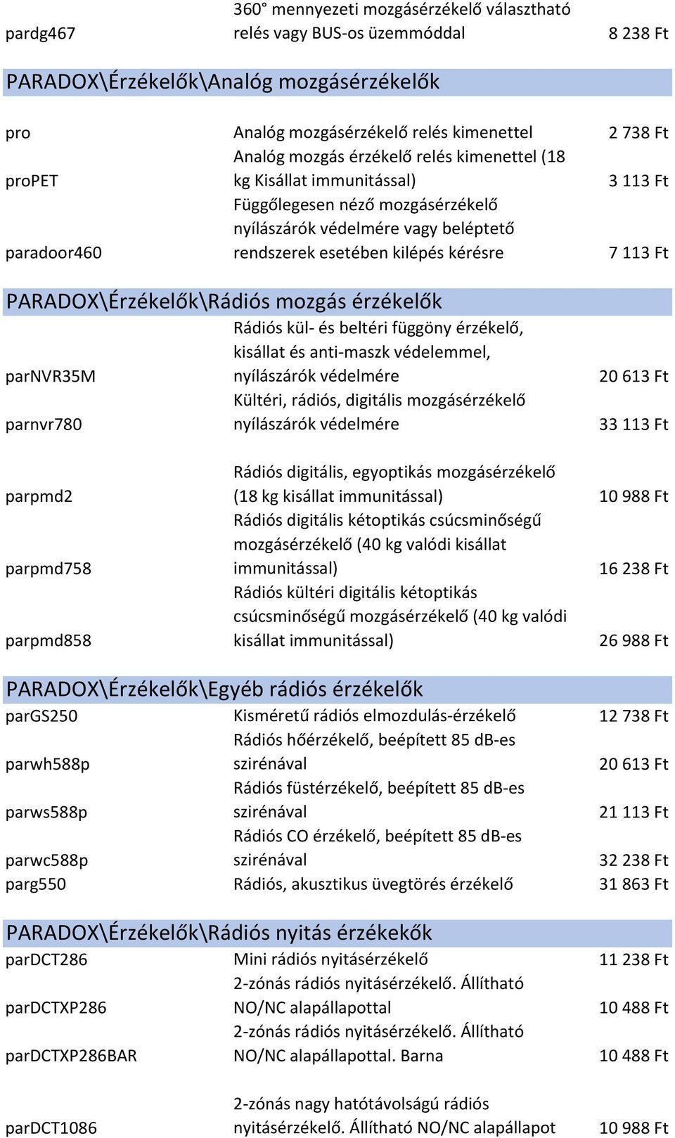 PARADOX\Érzékelők\Rádiós mozgás érzékelők parnvr35m parnvr780 Rádiós kül- és beltéri függöny érzékelő, kisállat és anti-maszk védelemmel, nyílászárók védelmére Kültéri, rádiós, digitális