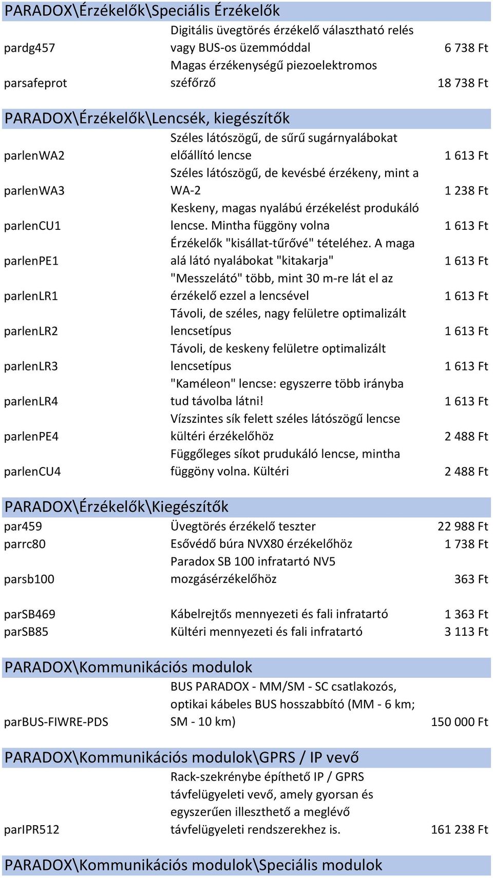 kevésbé érzékeny, mint a WA-2 Keskeny, magas nyalábú érzékelést produkáló lencse. Mintha függöny volna Érzékelők "kisállat-tűrővé" tételéhez.