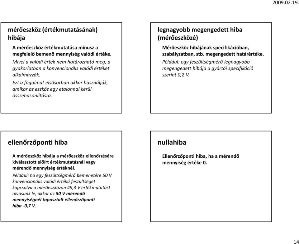 Ezt a fogalmat elsősorban akkor használják, amikor az eszköz egy etalonnal kerül összehasonlításra. legnagyobb megengedett hiba (mérőeszközé) Mérőeszköz hibájának specifikációban, szabályzatban, stb.