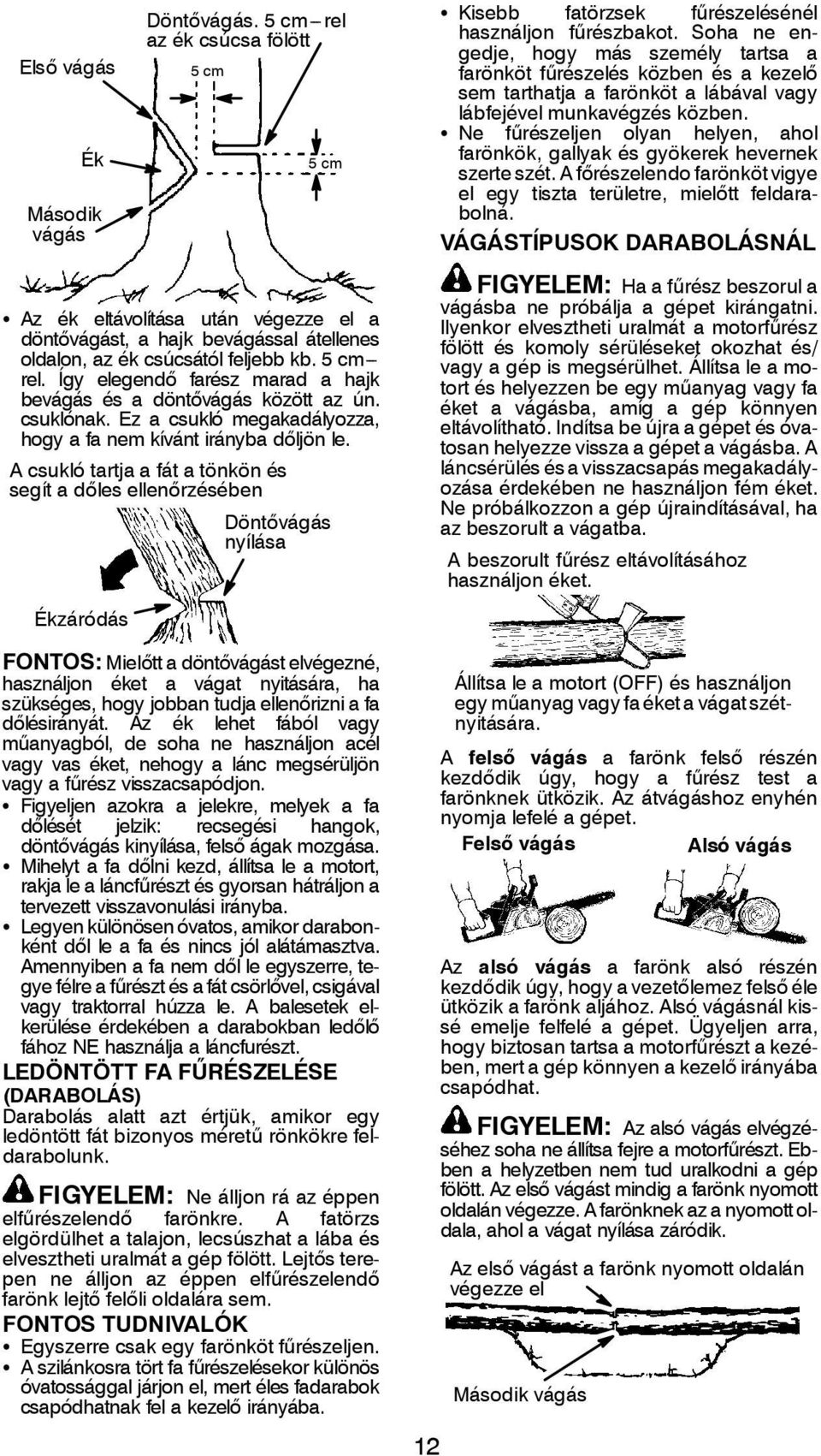 S Ne fűrészeljen olyan helyen, ahol farönkök, gallyak és gyökerek hevernek szerte szét. A főrészelendo farönköt vigye el egy tiszta területre, mielőtt feldarabolná.