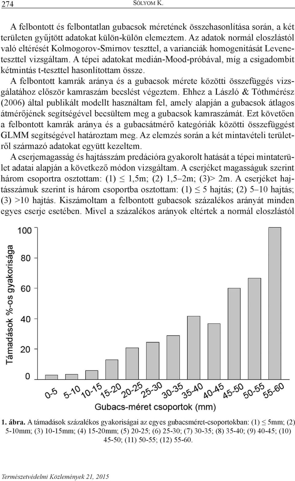 A tépei adatokat medián-mood-próbával, míg a csigadombit kétmintás t-teszttel hasonlítottam össze.