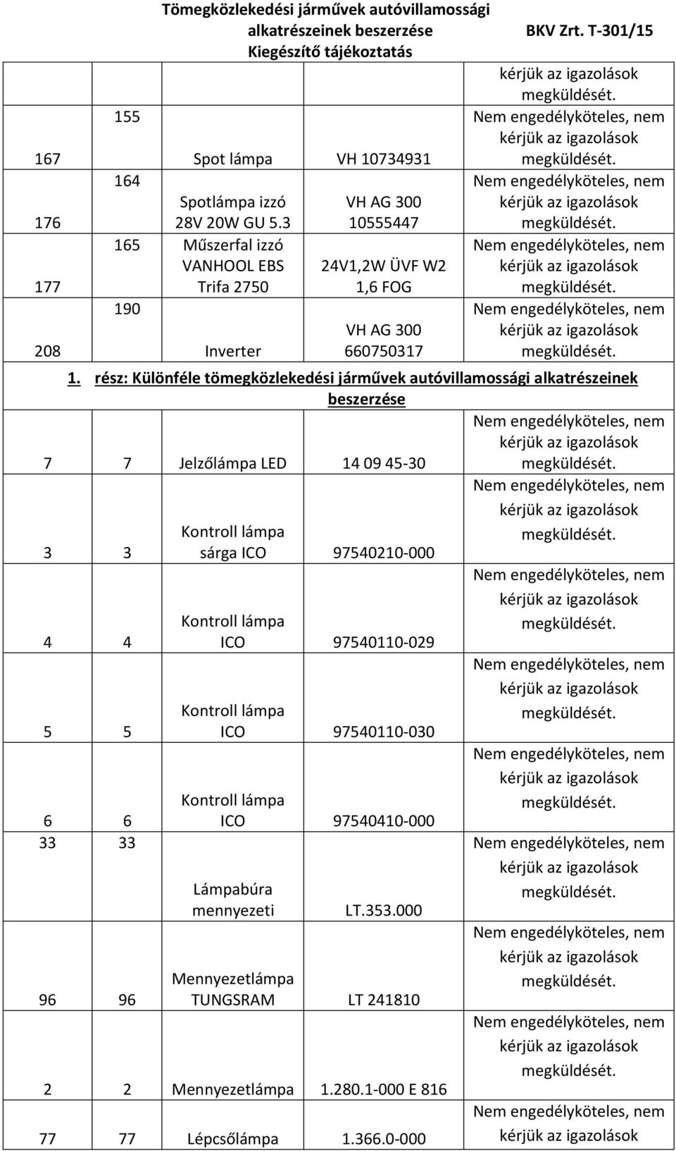 rész: Különféle tömegközlekedési járművek autóvillamossági alkatrészeinek beszerzése 7 7 Jelzőlámpa LED 14 09 45-30 4 4 5 5 6 6 33 33 96 96