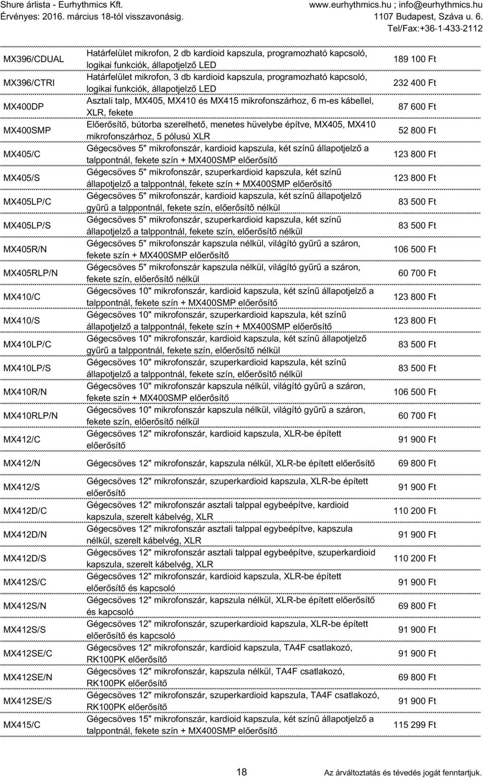 MX410 és MX415 mikrofonszárhoz, 6 m-es kábellel, XLR, fekete Előerősítő, bútorba szerelhető, menetes hüvelybe építve, MX405, MX410 mikrofonszárhoz, 5 pólusú XLR Gégecsöves 5" mikrofonszár, kardioid