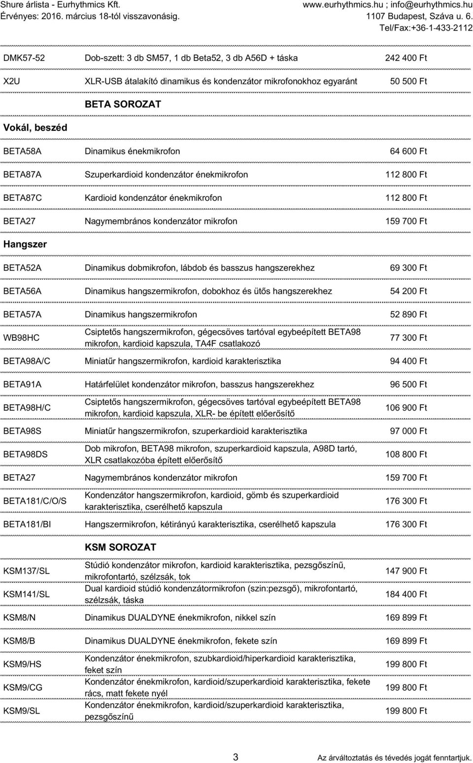 BETA52A Dinamikus dobmikrofon, lábdob és basszus hangszerekhez 69 300 Ft BETA56A Dinamikus hangszermikrofon, dobokhoz és ütős hangszerekhez 54 200 Ft BETA57A Dinamikus hangszermikrofon 52 890 Ft