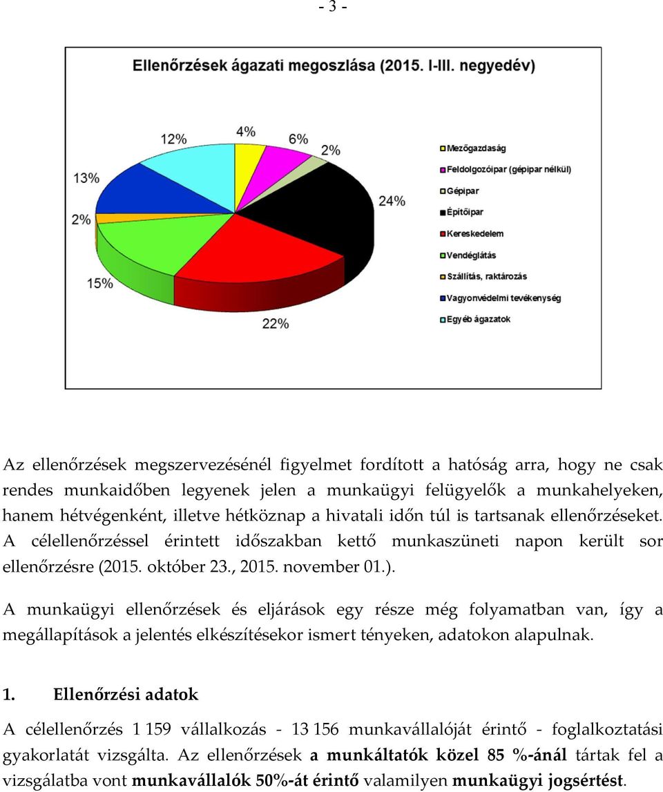 A munkaügyi ellenőrzések és eljárások egy része még folyamatban van, így a megállapítások a jelentés elkészítésekor ismert tényeken, adatokon alapulnak. 1.