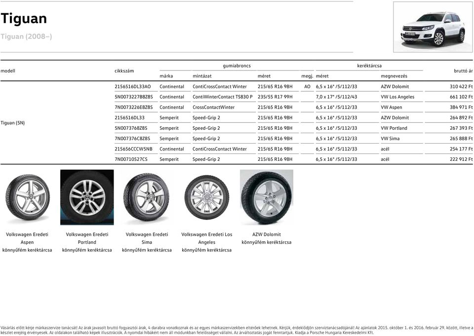 98H 6,5 x 16" /5/112/33 264 892 Ft 5N0073768Z8S Semperit Speed-Grip 2 215/65 R16 98H 6,5 x 16" /5/112/33 VW Portland 267 393 Ft 7N007376C8Z8S Semperit Speed-Grip 2 215/65 R16 98H 6,5 x 16" /5/112/33