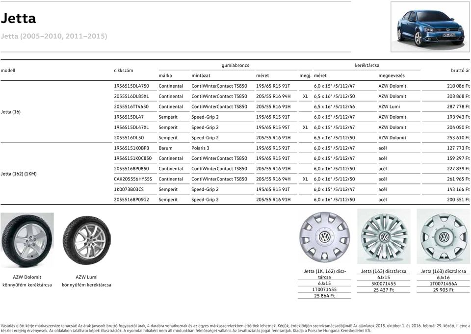 6,0 x 15" /5/112/47 193 943 Ft 1956515DL47XL Semperit Speed-Grip 2 195/65 R15 95T XL 6,0 x 15" /5/112/47 204 050 Ft 2055516DL50 Semperit Speed-Grip 2 205/55 R16 91H 6,5 x 16" /5/112/50 253 610 Ft