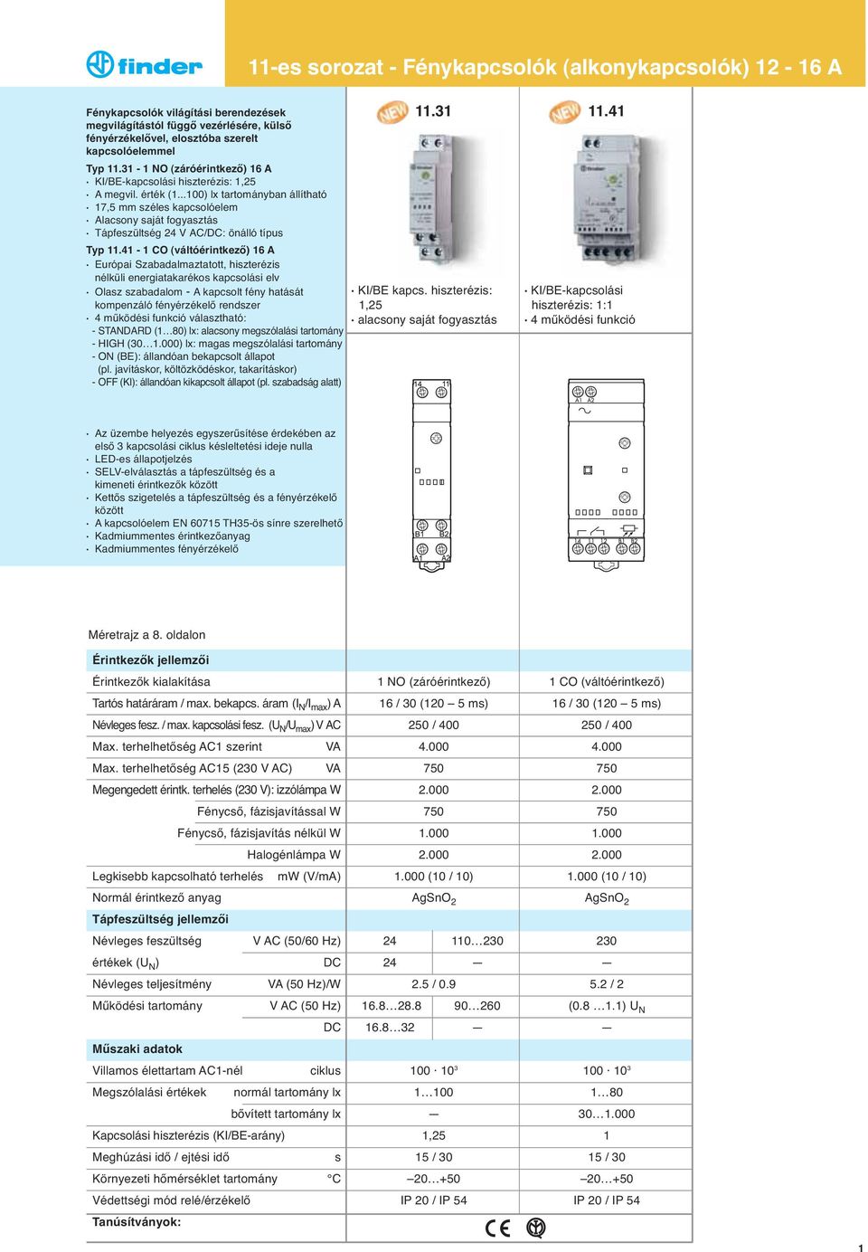 ..100) lx tartományban állítható 17,5 mm széles kapcsolóelem Alacsony saját fogyasztás Tápfeszu ltség 24 V AC/DC: önálló típus Typ 11.