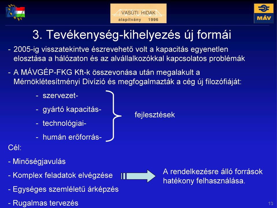 megfogalmazták a cég új filozófiáját: Cél: - szervezet- - gyártó kapacitás- - technológiai- -Minőségjavulás - Komplex feladatok