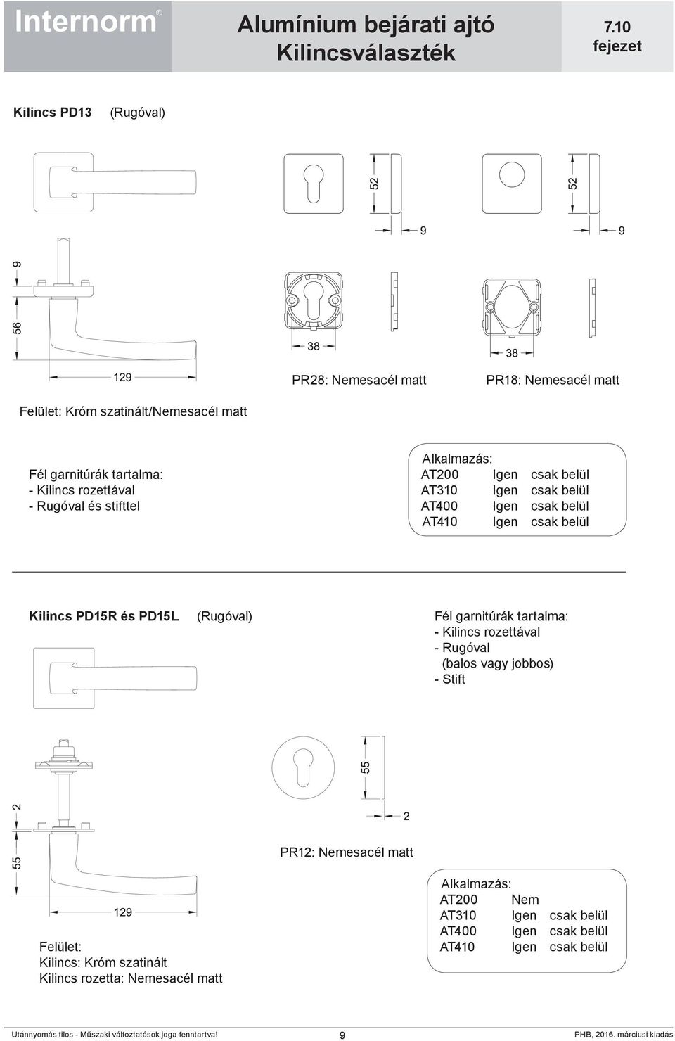 és PD15L (Rugóval) Fél garnitúrák tartalma: - Kilincs rozettával - Rugóval (balos vagy jobbos) - Stift