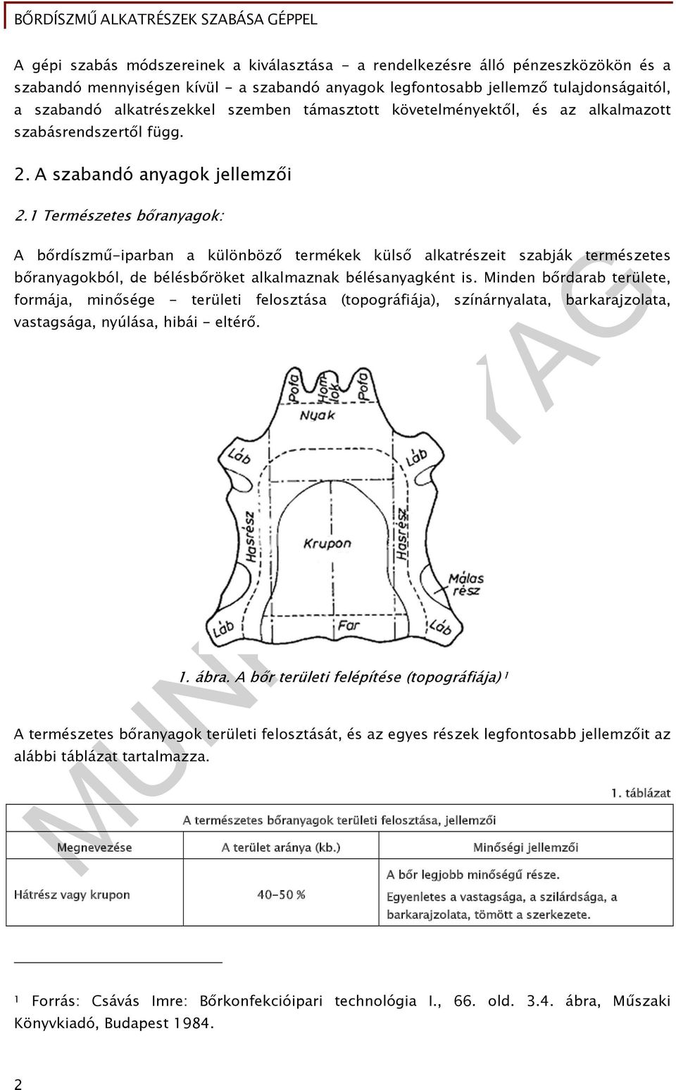 1 Természetes bőranyagok: A bőrdíszmű-iparban a különböző termékek külső alkatrészeit szabják természetes bőranyagokból, de bélésbőröket alkalmaznak bélésanyagként is.