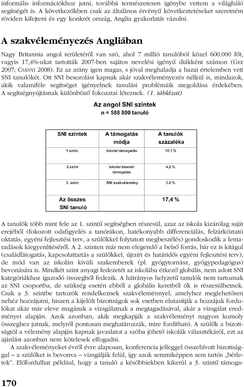 A szakvéleményezés Angliában Nagy Britannia angol területérõl van szó, ahol 7 millió tanulóból közel 600.