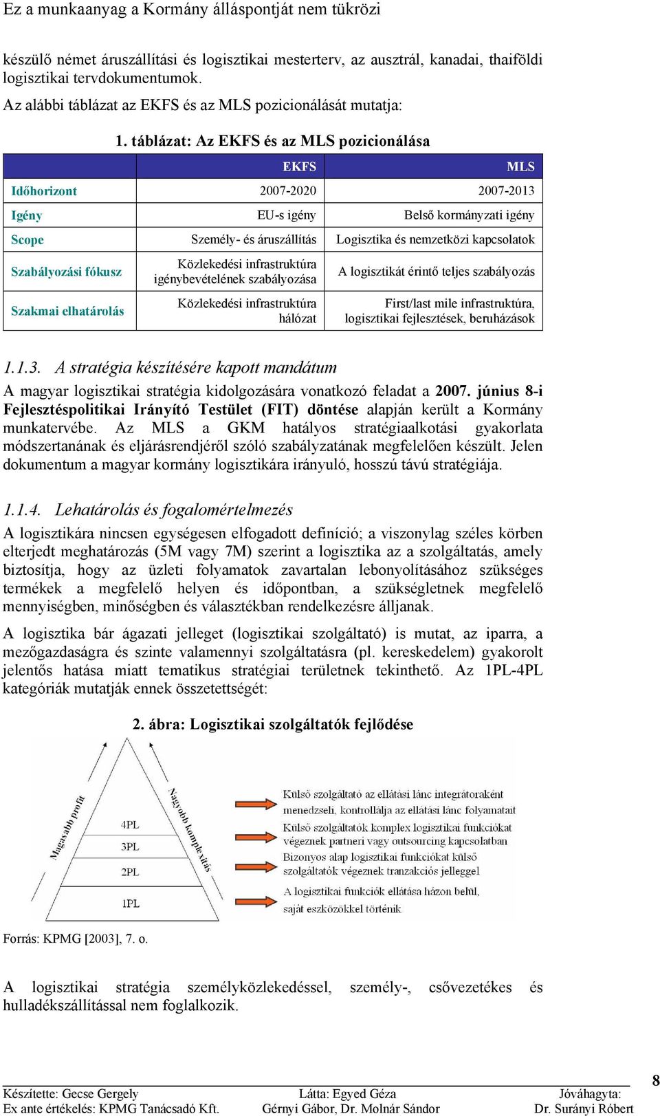 Szabályozási fókusz Szakmai elhatárolás Közlekedési infrastruktúra igénybevételének szabályozása Közlekedési infrastruktúra hálózat A logisztikát érintő teljes szabályozás First/last mile