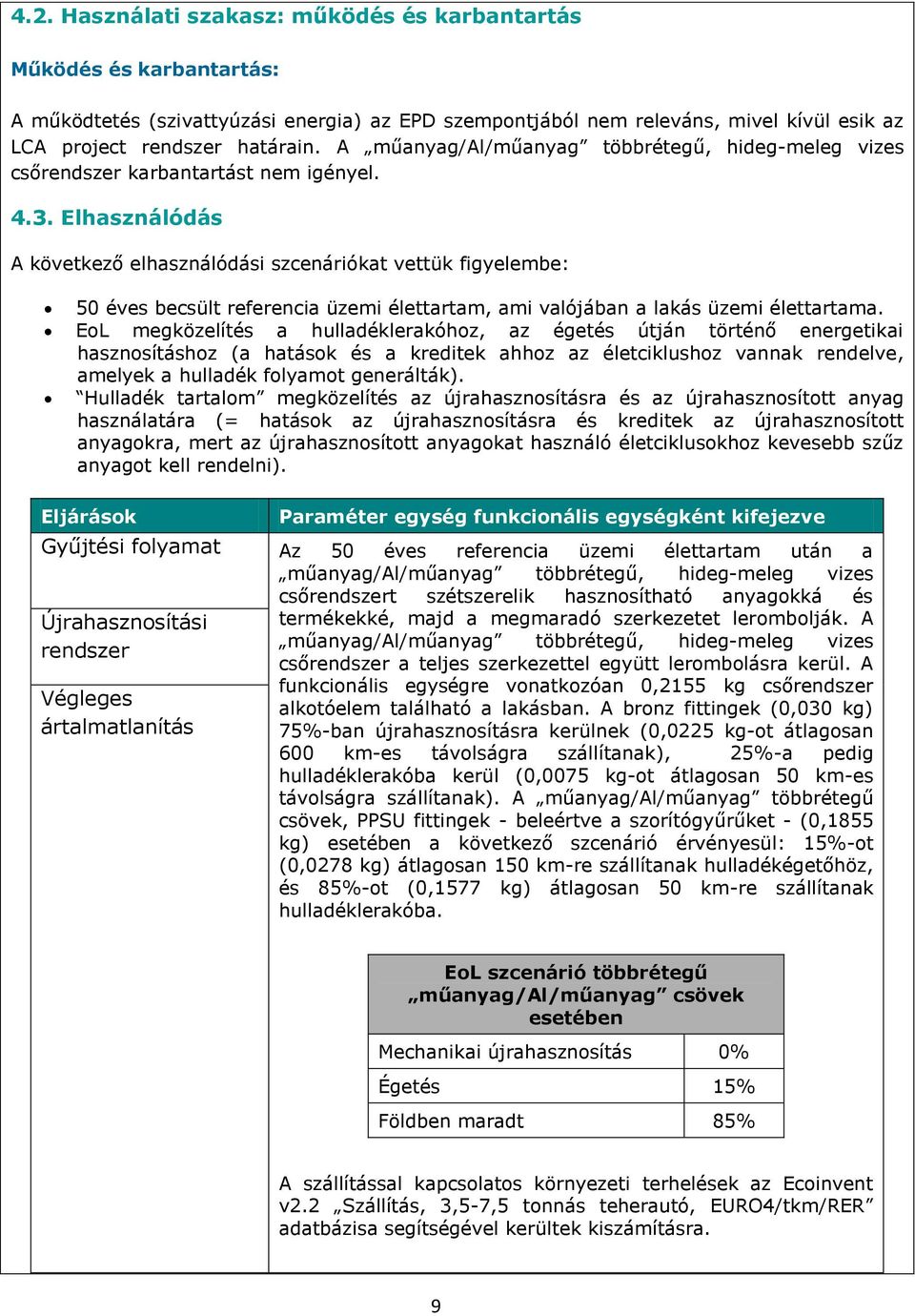 Elhasználódás A következő elhasználódási szcenáriókat vettük figyelembe: 50 éves becsült referencia üzemi élettartam, ami valójában a lakás üzemi élettartama.