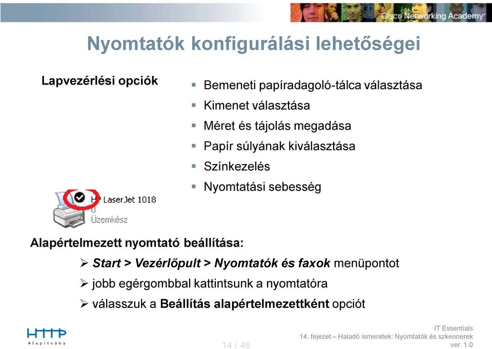 sebesség Alapértelmezett nyomtató beállítása: Start > Vezérlőpult > Nyomtatók és faxok