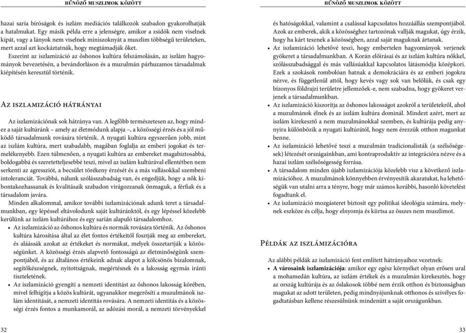 Eszerint az iszlamizáció az őshonos kultúra felszámolásán, az iszlám hagyományok bevezetésén, a bevándorláson és a muzulmán párhuzamos társadalmak kiépítésén keresztül történik.