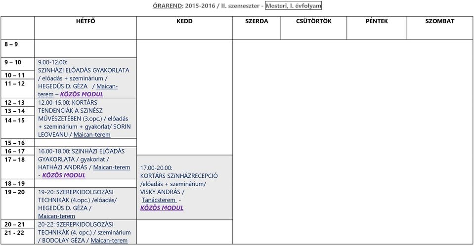 ) / előadás + szeminárium + gyakorlat/ SORIN LEOVEANU / 15 16 16 17 16.00-18.