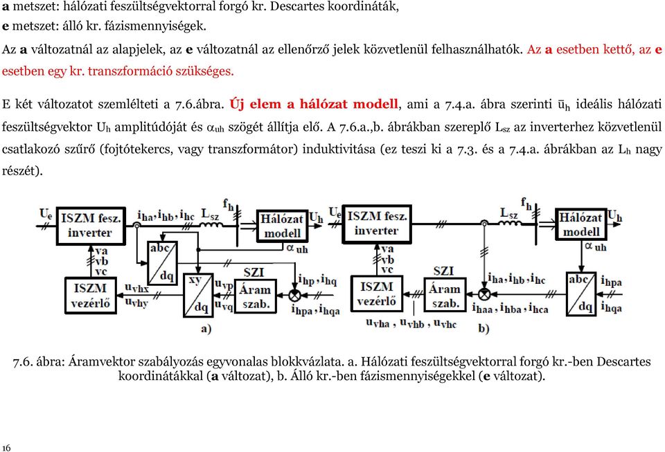 ábra. Új elem a hálózat modell, ami a 7.4.a. ábra szerinti u h ideális hálózati feszültségvektor Uh amplitúdóját és uh szögét állítja elő. A 7.6.a.,b.