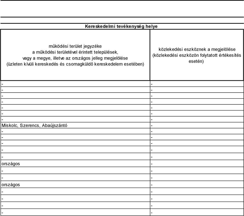 kereskedés és csomagküldő kereskedelem esetében) közlekedési eszköznek a megjelölése