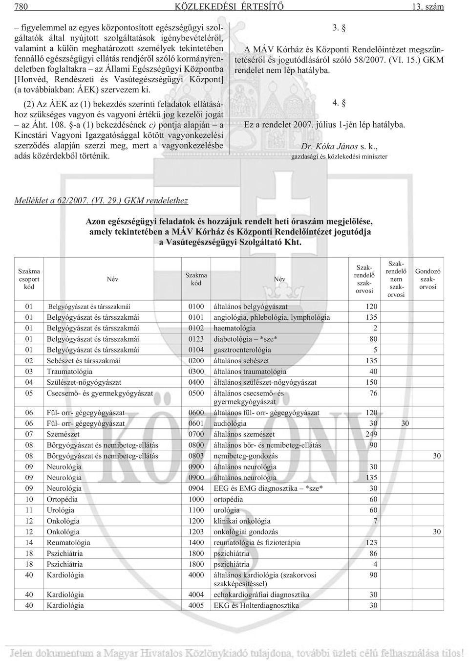 rendjérõl szóló kormányrendeletben foglaltakra az Állami Egészségügyi Központba [Honvéd, Rendészeti és Vasútegészségügyi Központ] (a továbbiakban: ÁEK) szervezem ki.