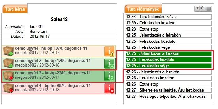 ábra: A Túra előzmények lista A Túra leírás -ban, egy tevékenységre kattintva válnak láthatóvá a tevékenységhez tartozó előzmények: 55.