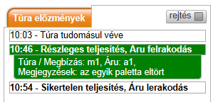 A tevékenységhez rendelt előzményekre kattintva egy lenyíló ablakban láthatóvá válik a tevékenység releváns adatblokkjainak a paraméterei: 56.