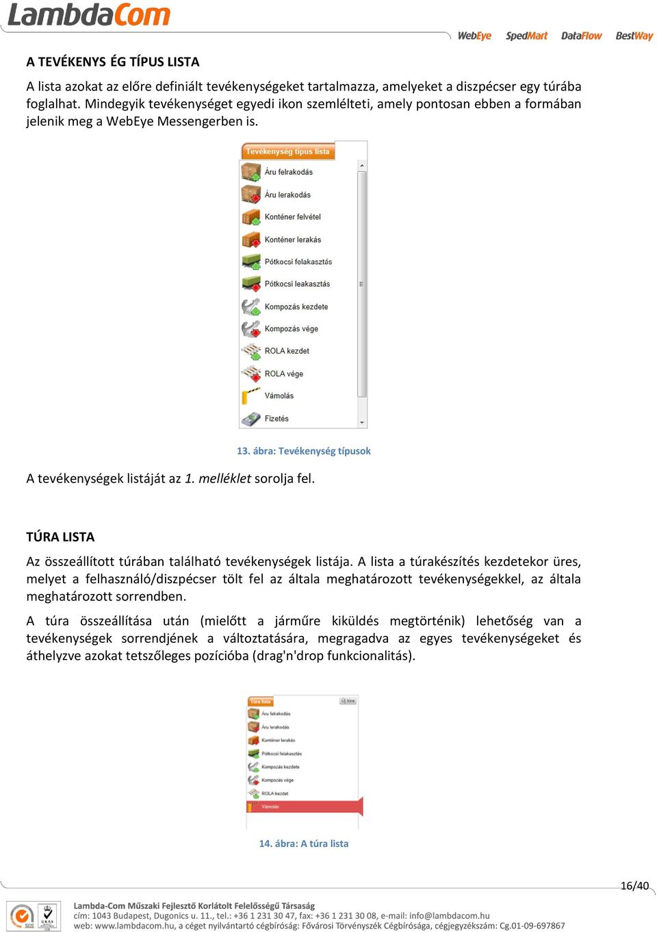 melléklet sorolja fel. TÚRA LISTA Az összeállított túrában található tevékenységek listája.
