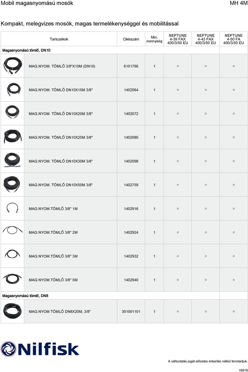 NYOM. TÖMLŐ DN10X50M 3/8" 1402759 1 MAG.NYOM.TÖMLŐ 3/8" 1M 1402916 1 MAG.NYOM.TÖMLŐ 3/8" 2M 1402924 1 MAG.NYOM.TÖMLŐ 3/8" 3M 1402932 1 MAG.