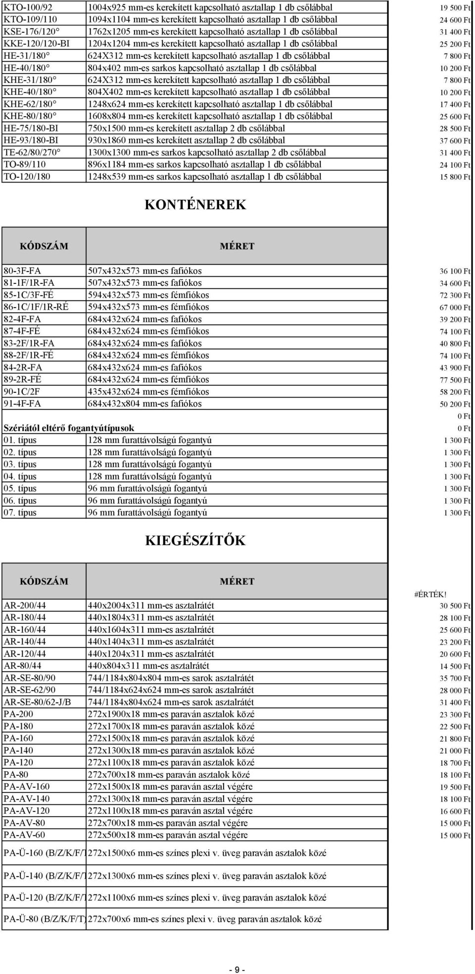 db csőlábbal 7 80 HE-40/180 804x402 mm-es sarkos kapcsolható asztallap 1 db csőlábbal 10 20 KHE-31/180 624X312 mm-es kerekített kapcsolható asztallap 1 db csőlábbal 7 80 KHE-40/180 804X402 mm-es