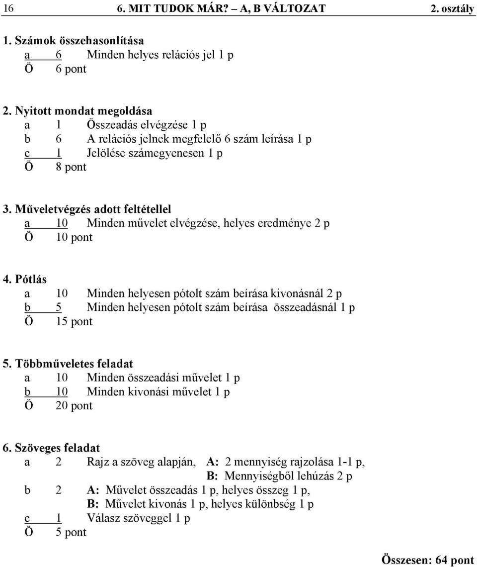 Műveletvégzés adott feltétellel a 10 Minden művelet elvégzése, helyes eredménye 2 p 4.