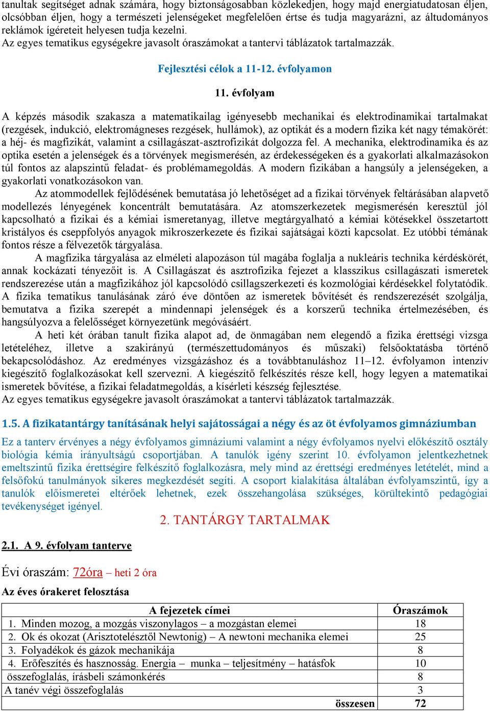 évfolyam A képzés második szakasza a matematikailag igényesebb mechanikai és elektrodinamikai tartalmakat (rezgések, indukció, elektromágneses rezgések, hullámok), az optikát és a modern fizika két