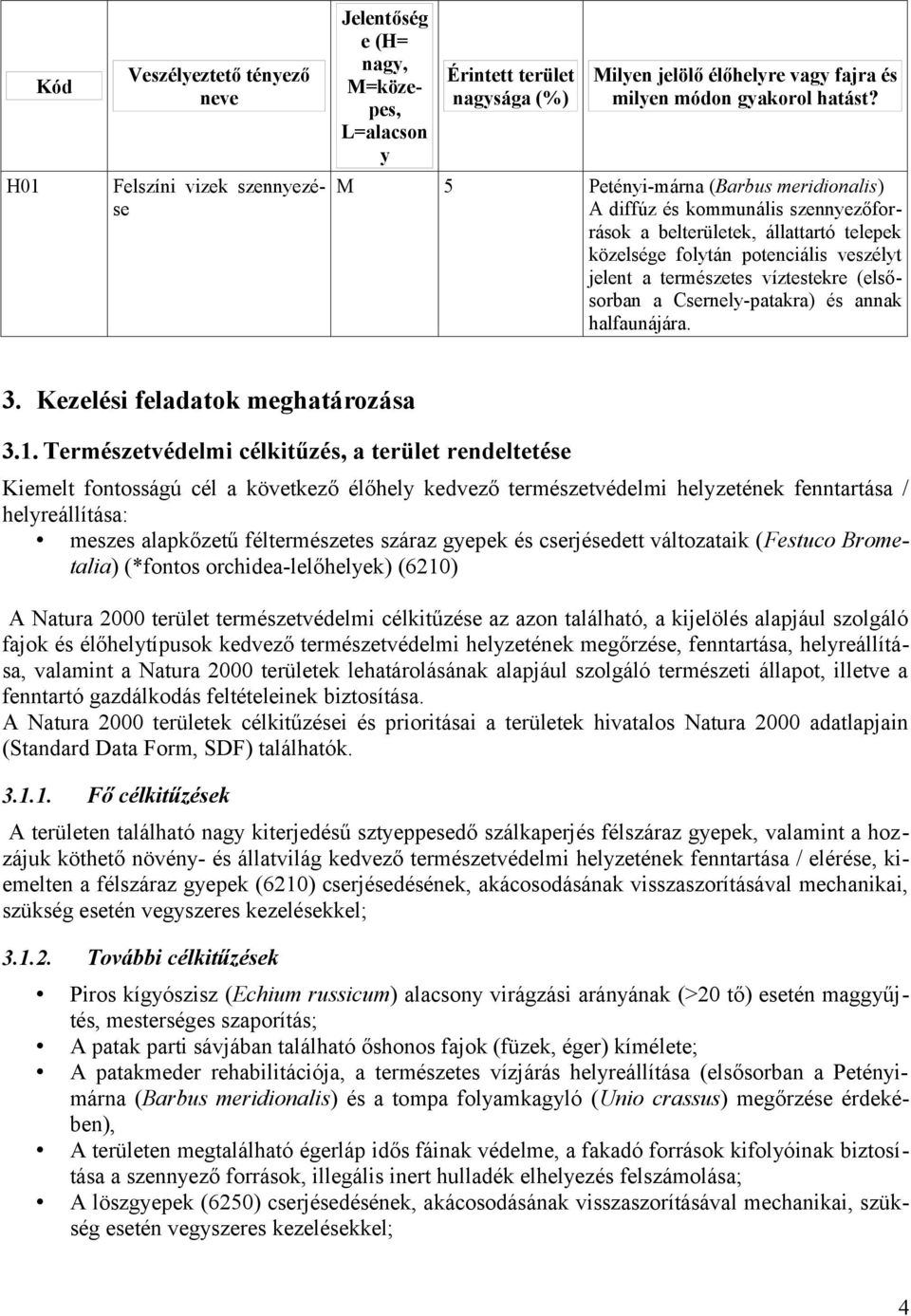 veszélyt jelent a természetes víztestekre (elsősorban a Csernely-patakra) és annak halfaunájára. 3. Kezelési feladatok meghatározása 3.1.