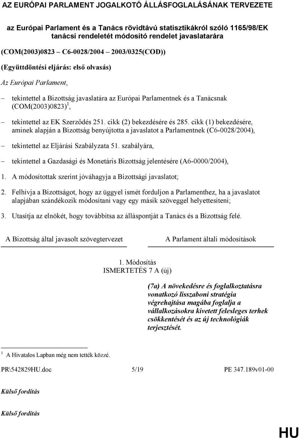 tekintettel az EK Szerződés 251. cikk (2) bekezdésére és 285.