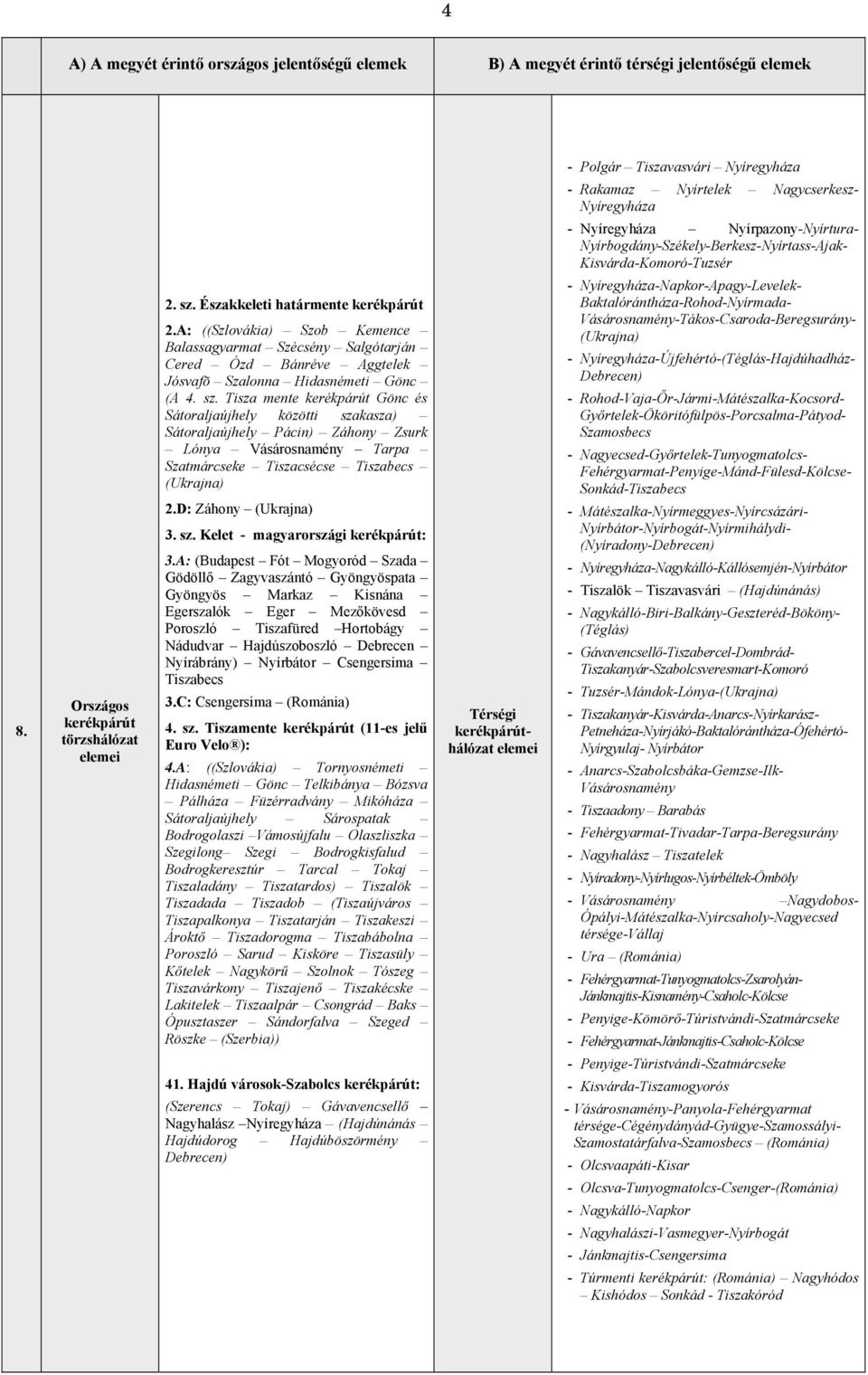 A: ((Szlovákia) Szob Kemence Balassagyarmat Szécsény Salgótarján Cered Ózd Bánréve Aggtelek Jósvafõ Szalonna Hidasnémeti Gönc (A 4. sz.