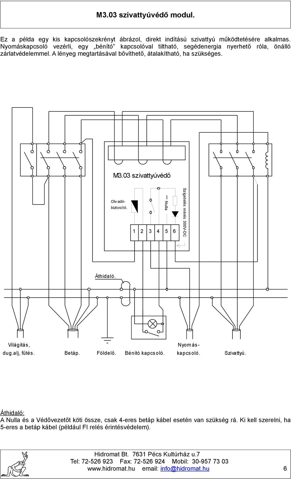 A lényeg megtartásával bővíthető, átalakítható, ha szükséges. M3.03 szivattyúvédő Olv adóbiztosító. Nulla 1 2 3 4 5 6 Szigetelés mérés 300V-DC Áthidaló.