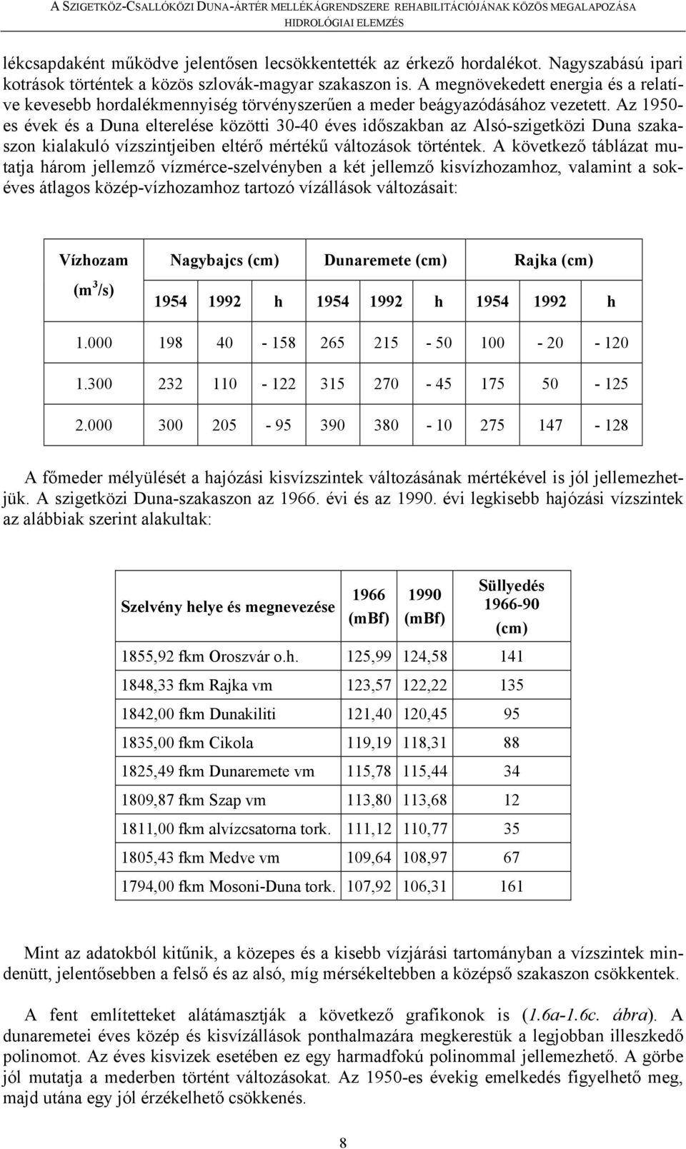 Az 1950- es évek és a Duna elterelése közötti 30-40 éves időszakban az Alsó-szigetközi Duna szakaszon kialakuló vízszintjeiben eltérő mértékű változások történtek.