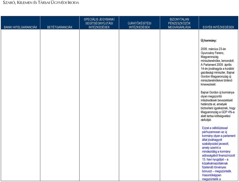 Bajnai Gordon új kormánya olyan megszorító intézkedések bevezetését határozta el, amelyek biztosítani igyekeznek, hogy Magyarország a GDP 4%-a alatt tartsa költségvetési