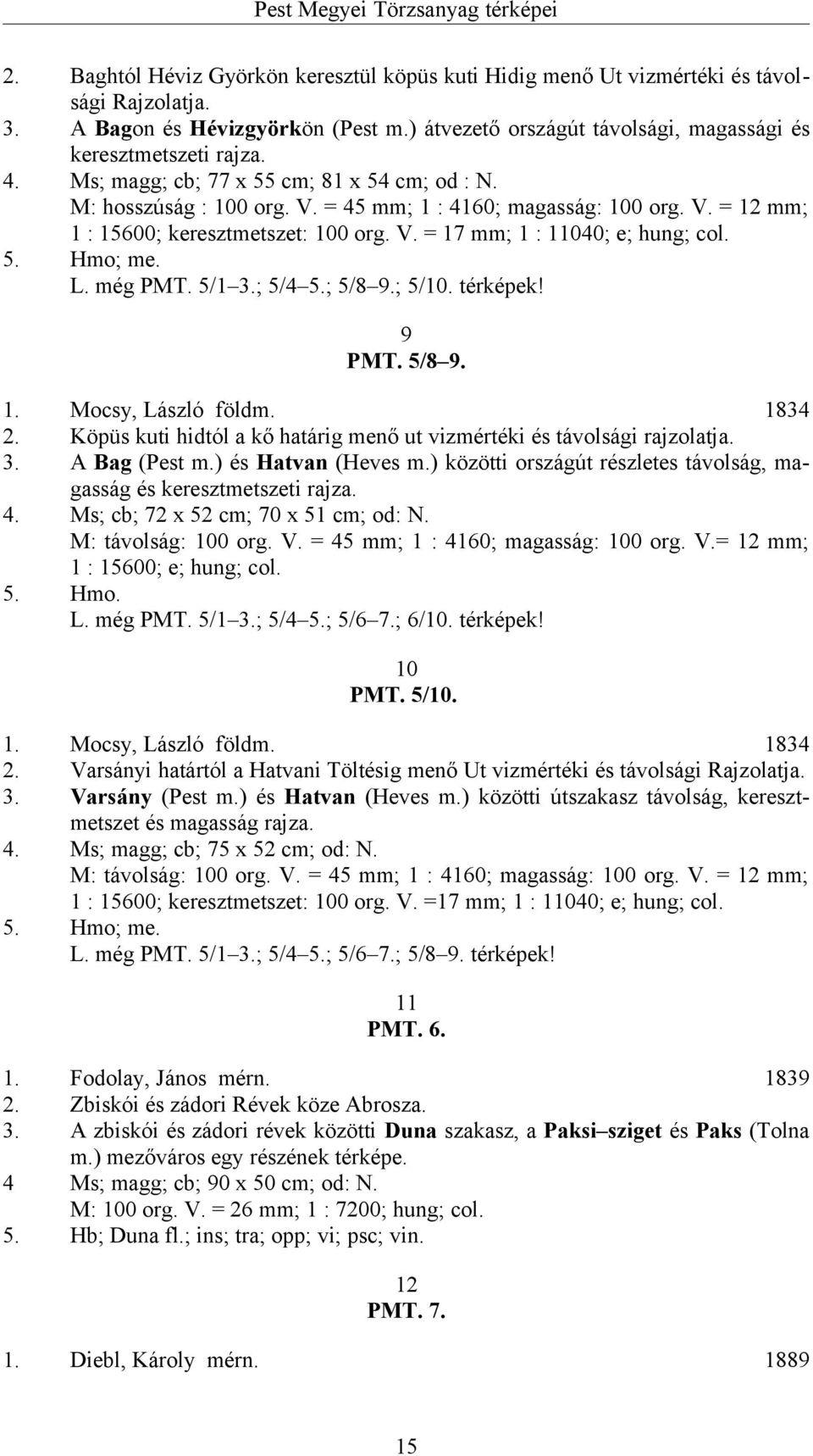 V. = 17 mm; 1 : 11040; e; hung; col. 5. Hmo; me. L. még PMT. 5/1 3.; 5/4 5.; 5/8 9.; 5/10. térképek! 9 PMT. 5/8 9. 1. Mocsy, László földm. 1834 2.