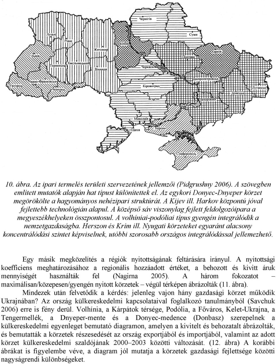 A középső sáv viszonylag fejlett feldolgozóipara a megyeszékhelyeken összpontosul. A volhíniai-podóliai típus gyengén integrálódik a nemzetgazdaságba. Herszon és Krím ill.