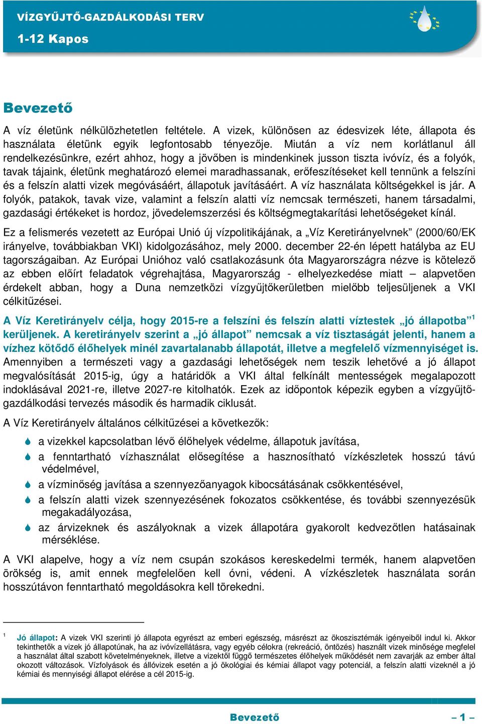 erıfeszítéseket kell tennünk a felszíni és a felszín alatti vizek megóvásáért, állapotuk javításáért. A víz használata költségekkel is jár.