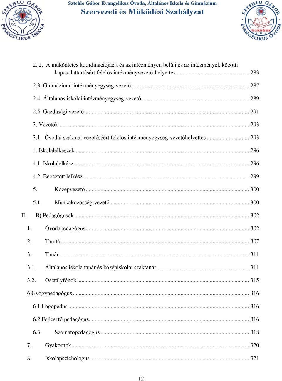 1. Iskolalelkész... 296 4.2. Beosztott lelkész... 299 5. Középvezető... 300 5.1. Munkaközösség-vezető... 300 II. B) Pedagógusok... 302 1. Óvodapedagógus... 302 2. Tanító... 307 3. Tanár... 311 3.1. Általános iskola tanár és középiskolai szaktanár.