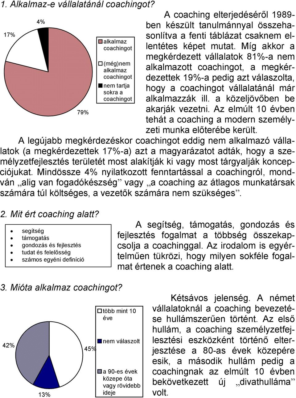 képet mutat. Míg akkor a megkérdezett vállalatok 8%-a nem alkalmazott coachingot, a megkérdezettek 9%-a pedig azt válaszolta, hogy a coachingot vállalatánál már alkalmazzák ill.