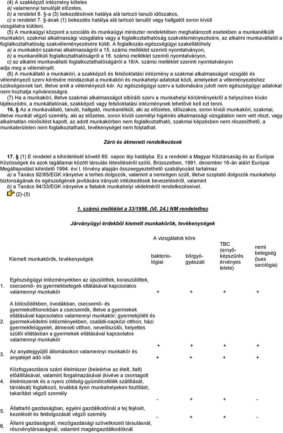 (5) A munkaügyi központ a szociális és munkaügyi miniszter rendeletében meghatározott esetekben a munkanélkülit munkaköri, szakmai alkalmassági vizsgálatra vagy a foglalkoztathatóság